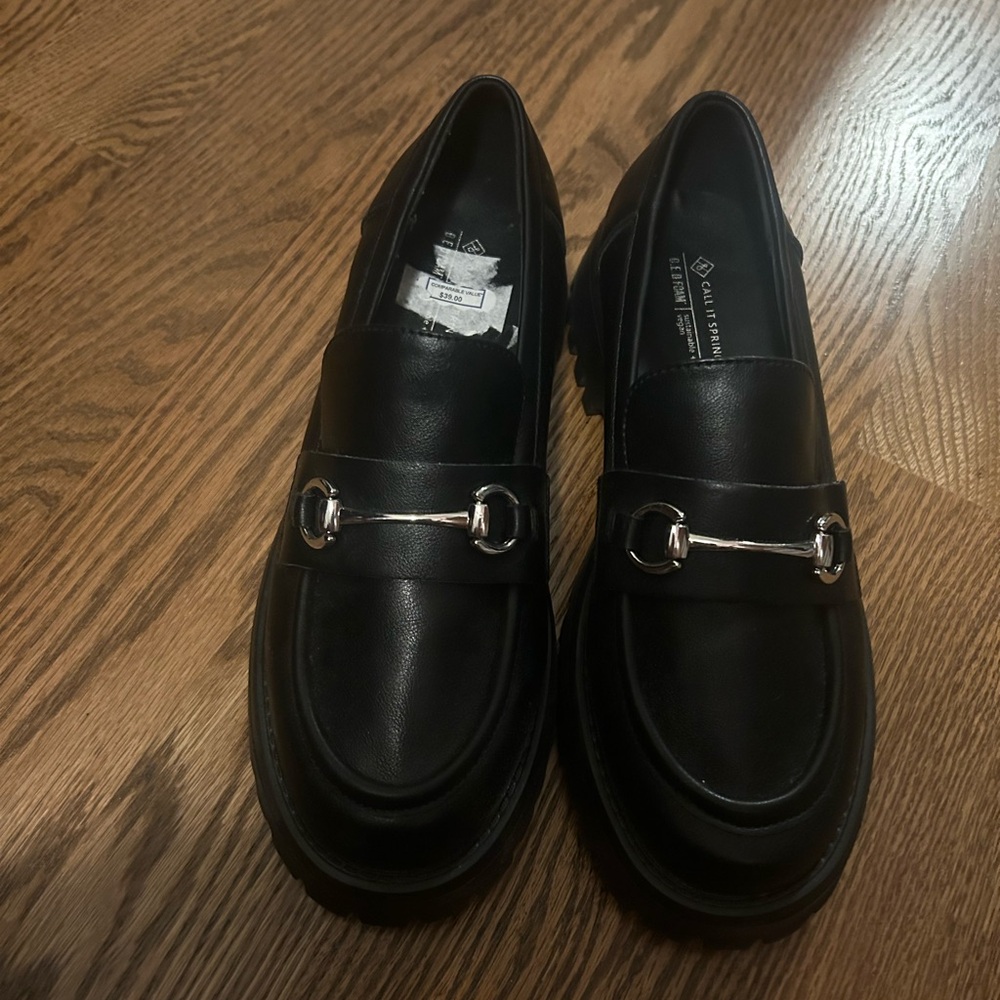 Call It Spring Black Loafers with Silver Accents